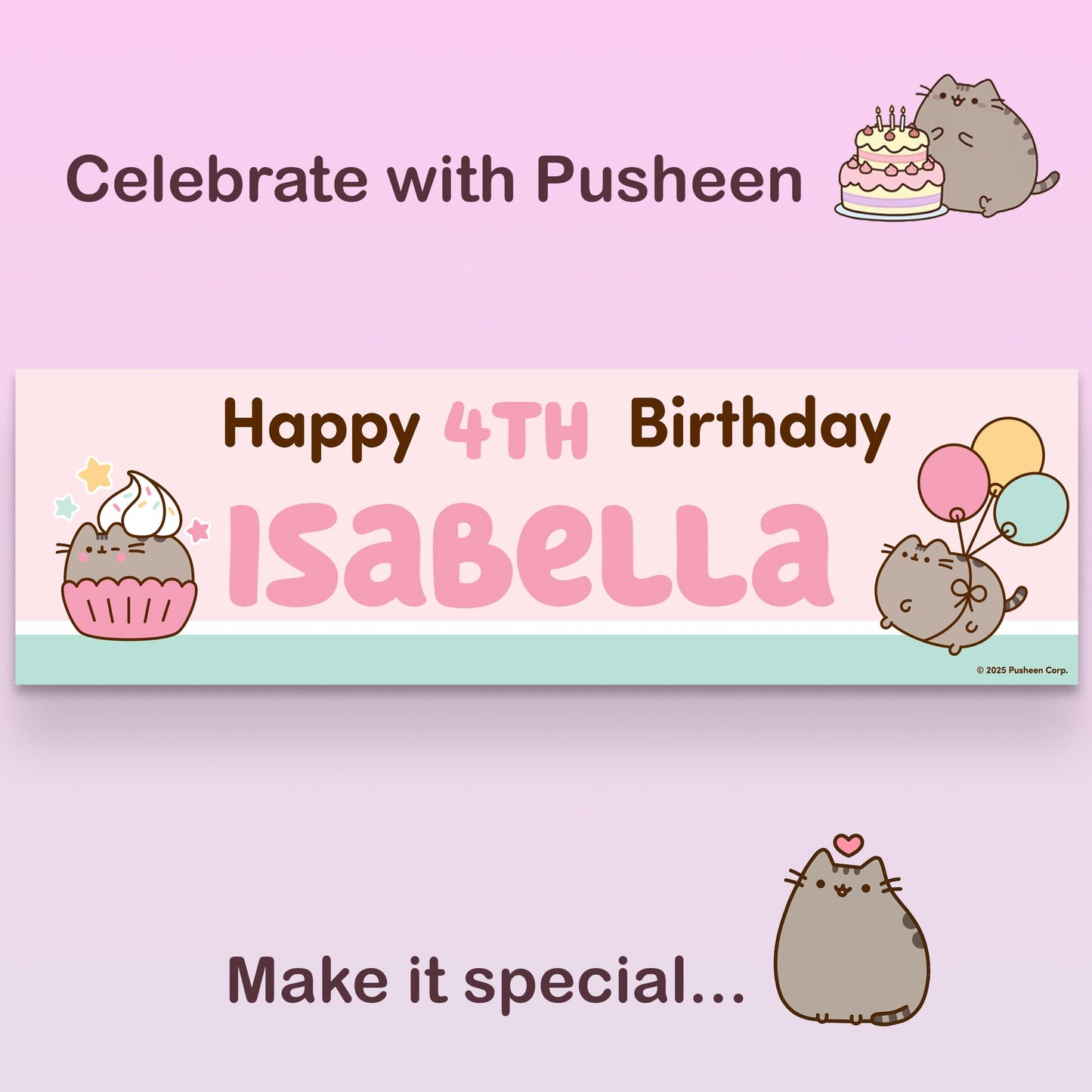 Pusheen Personalized Birthday Banner for Kids