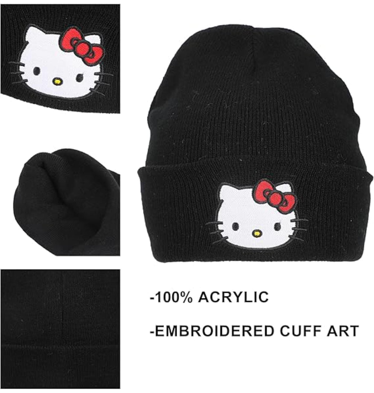 Bonnet noir Hello Kitty avec logo