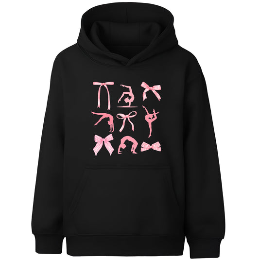 Fringoo Gymnastic Hoodie for Kids Cotton Rich Soft Hooded Sweatshirt - Ribbon Black