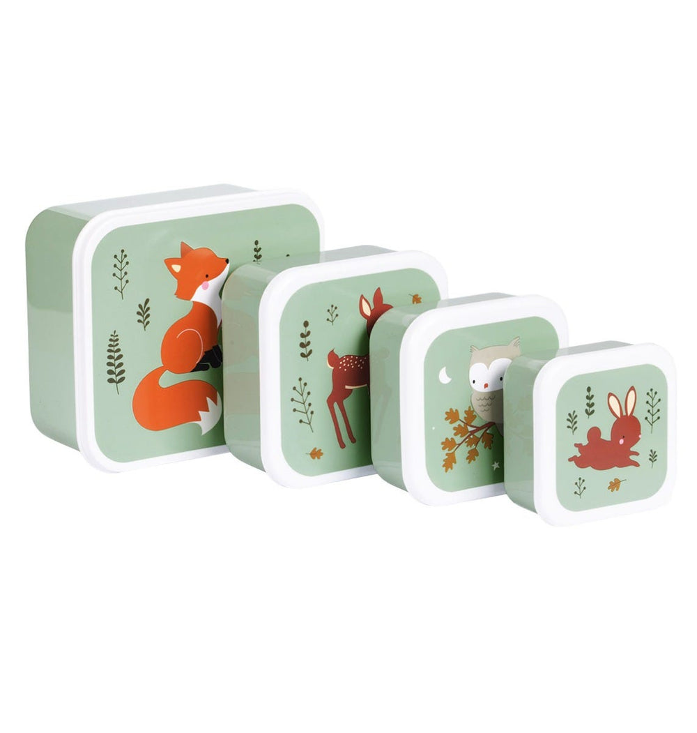 Lot de 4 boîtes repas et goûter - Amis de la forêt - sauge