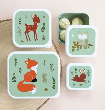 Lot de 4 boîtes repas et goûter - Amis de la forêt - sauge – vue 2 – A Little Lovely Company