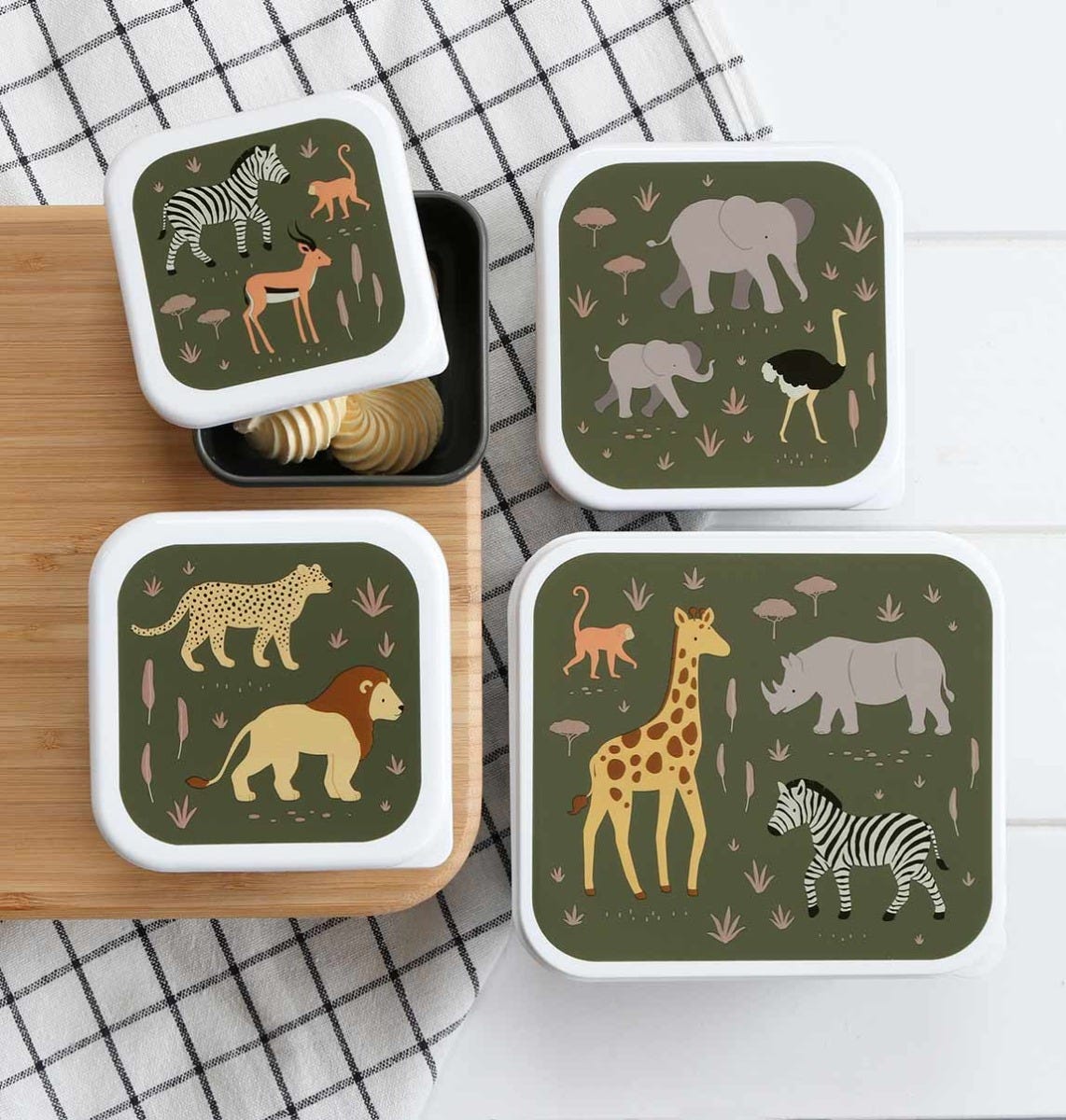 Lot de 4 boîtes repas et goûter - Savane – vue 2 – A Little Lovely Company