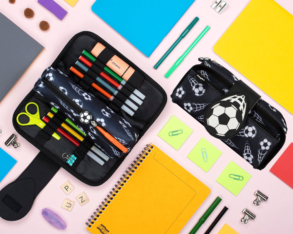 Trousse scolaire avec patch en silicone – football noir – ' football Stationery Organiser