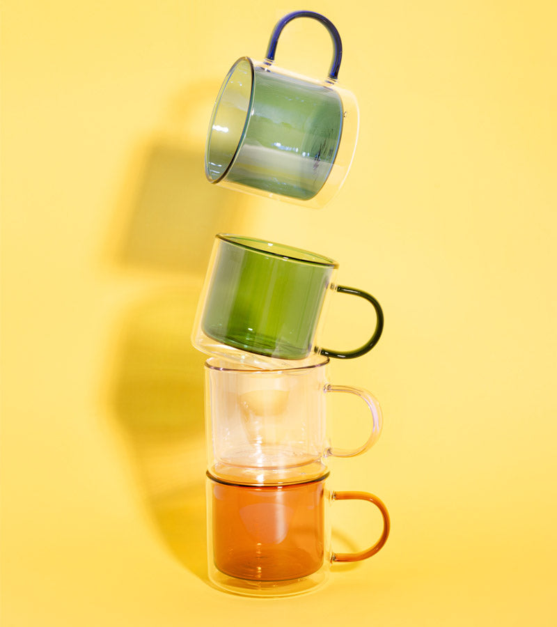 Pair-a-tea pink and green borosilicate double-wall mug set