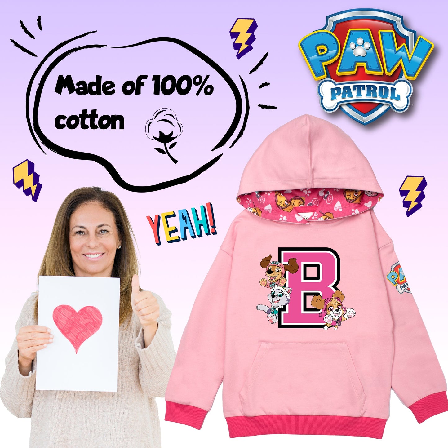 Paw Patrol Personalised Initial Hoodie for Girls - Pink