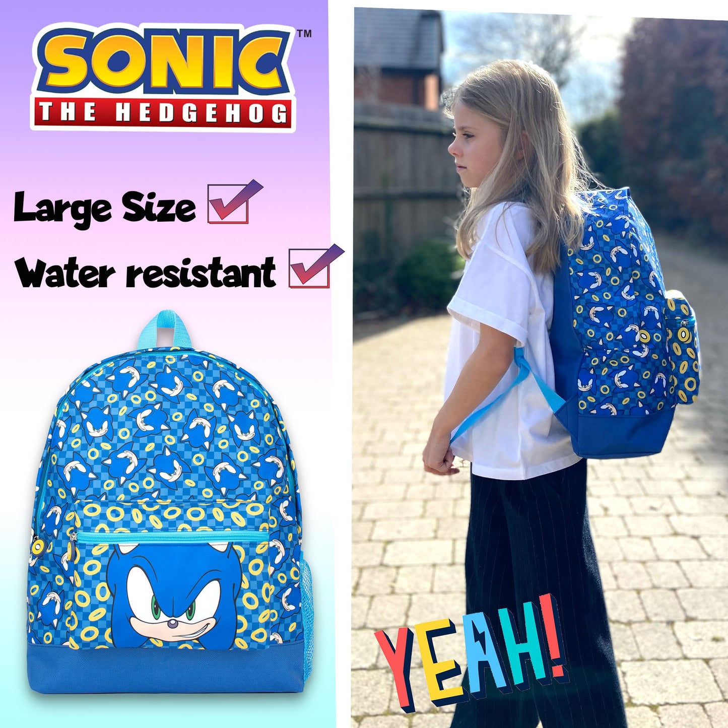 Personalized Sonic the Hedgehog Kids Backpack — Official School Bag with Your Child's Name