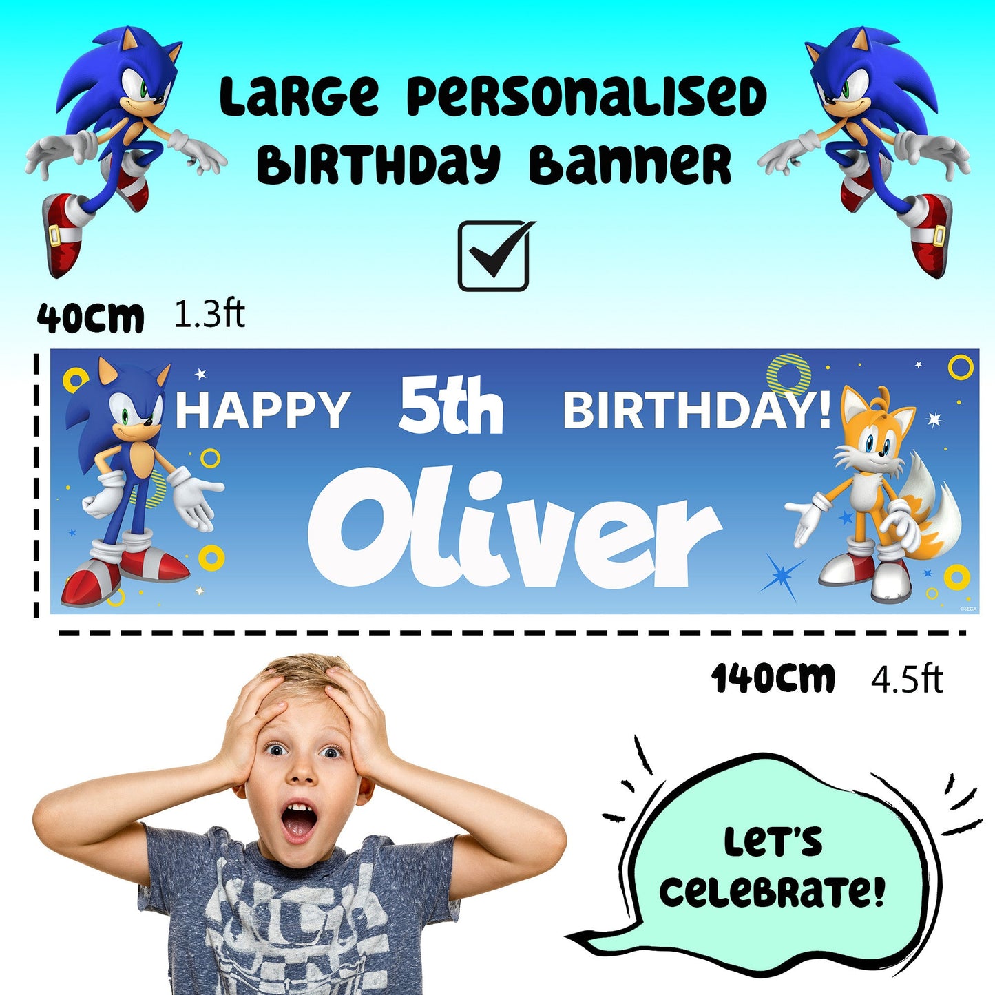 Sonic The Hedgehog Personalized Birthday Banner