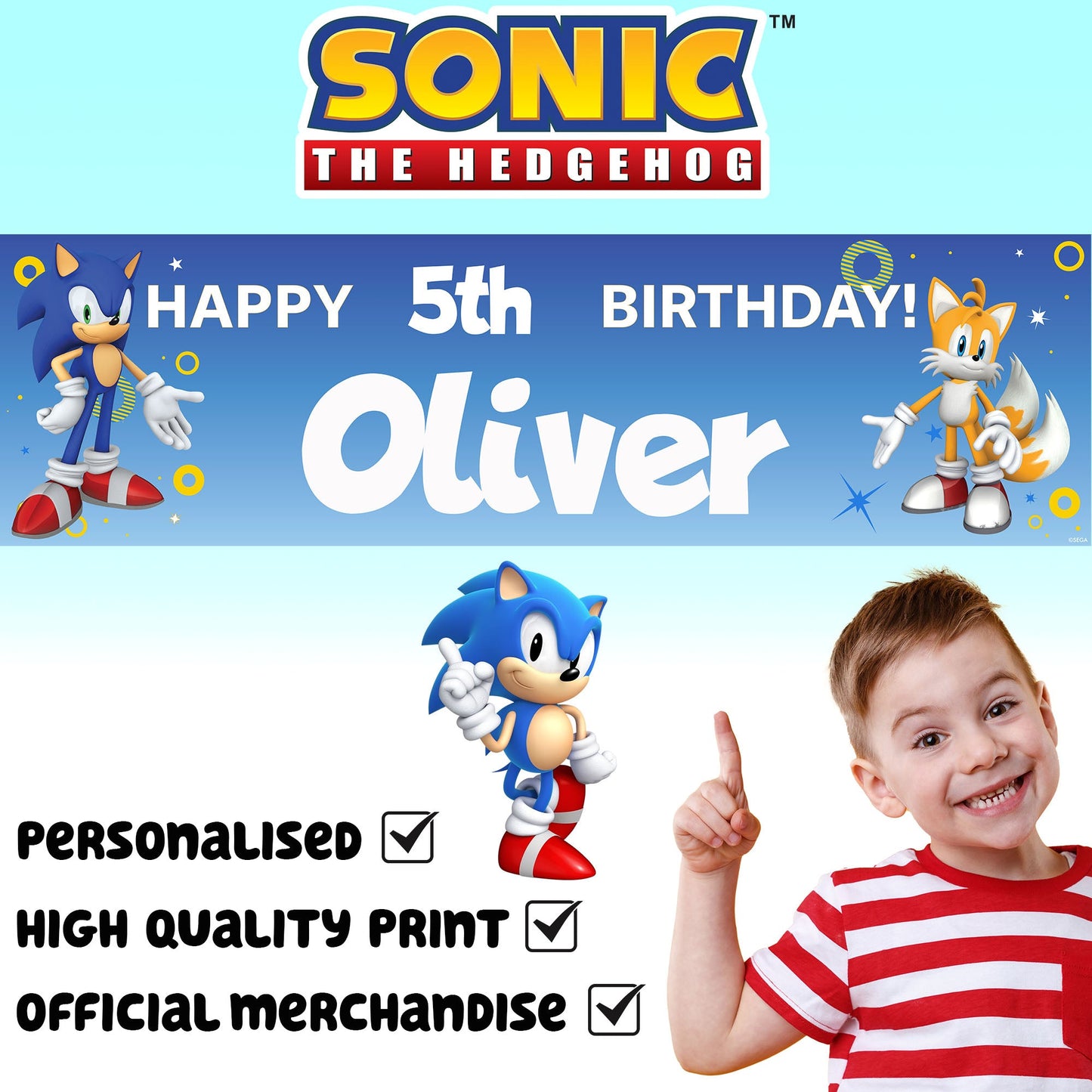 Sonic The Hedgehog Personalized Birthday Banner