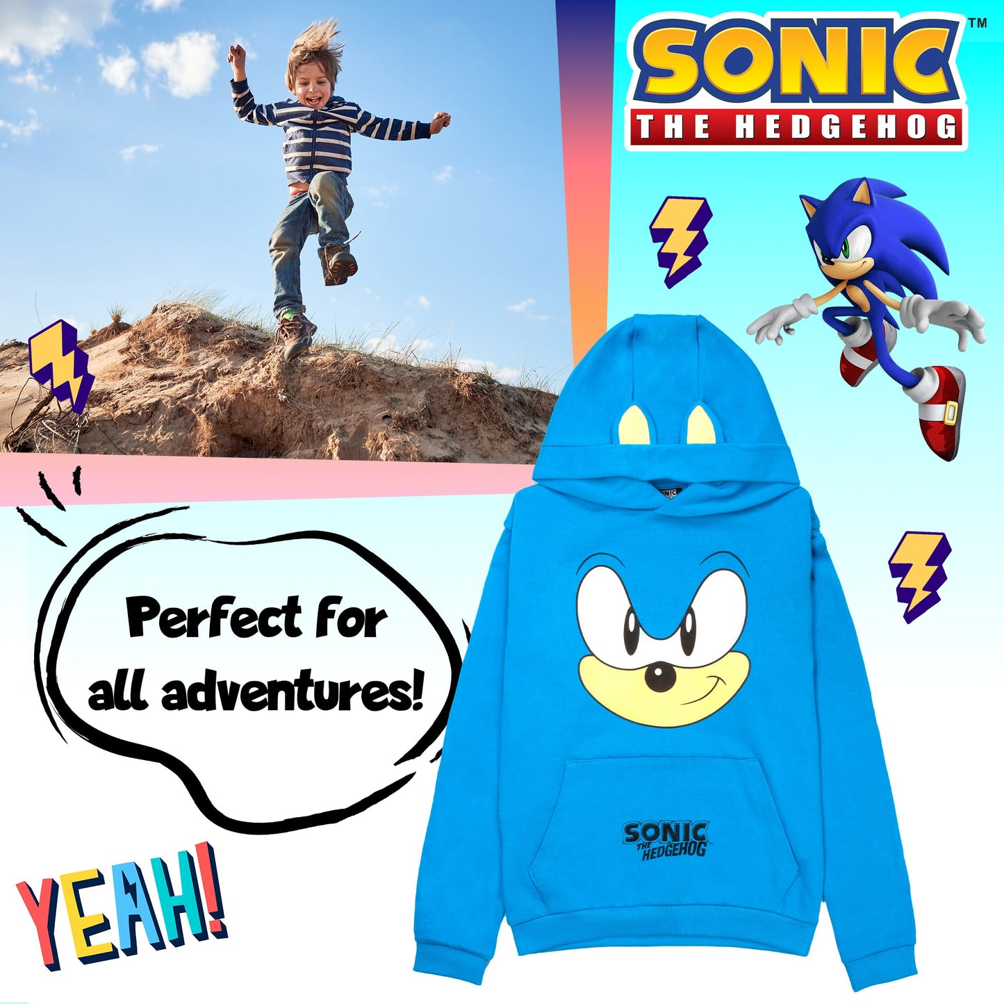SONIC THE HEDGEHOG Boys' Hoodie - 100% Cotton Hooded Sweatshirt