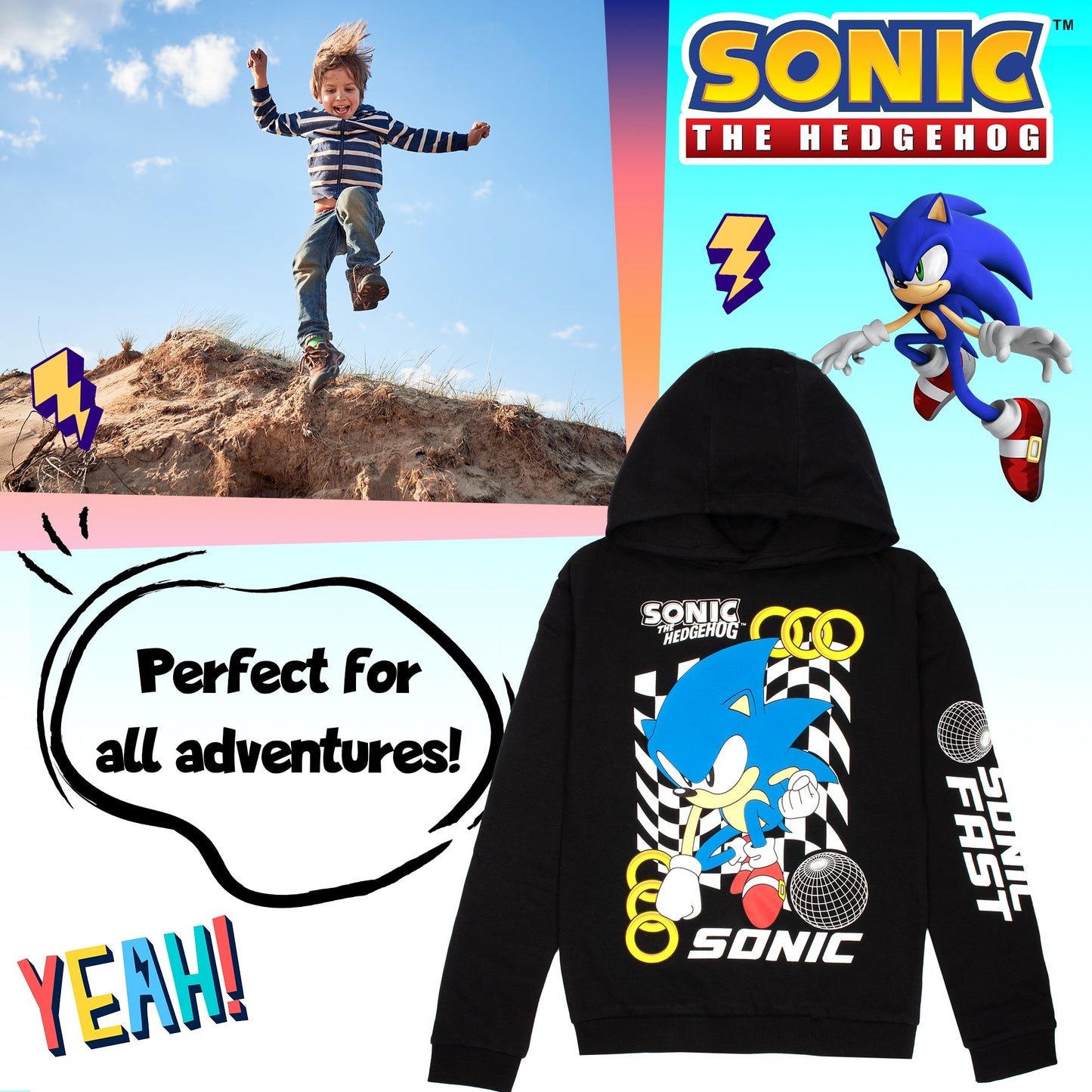 SONIC THE HEDGEHOG Boys' Hoodie - 100% Cotton Hooded Sweatshirt