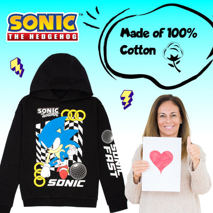 SONIC THE HEDGEHOG Boys' Hoodie - 100% Cotton Hooded Sweatshirt