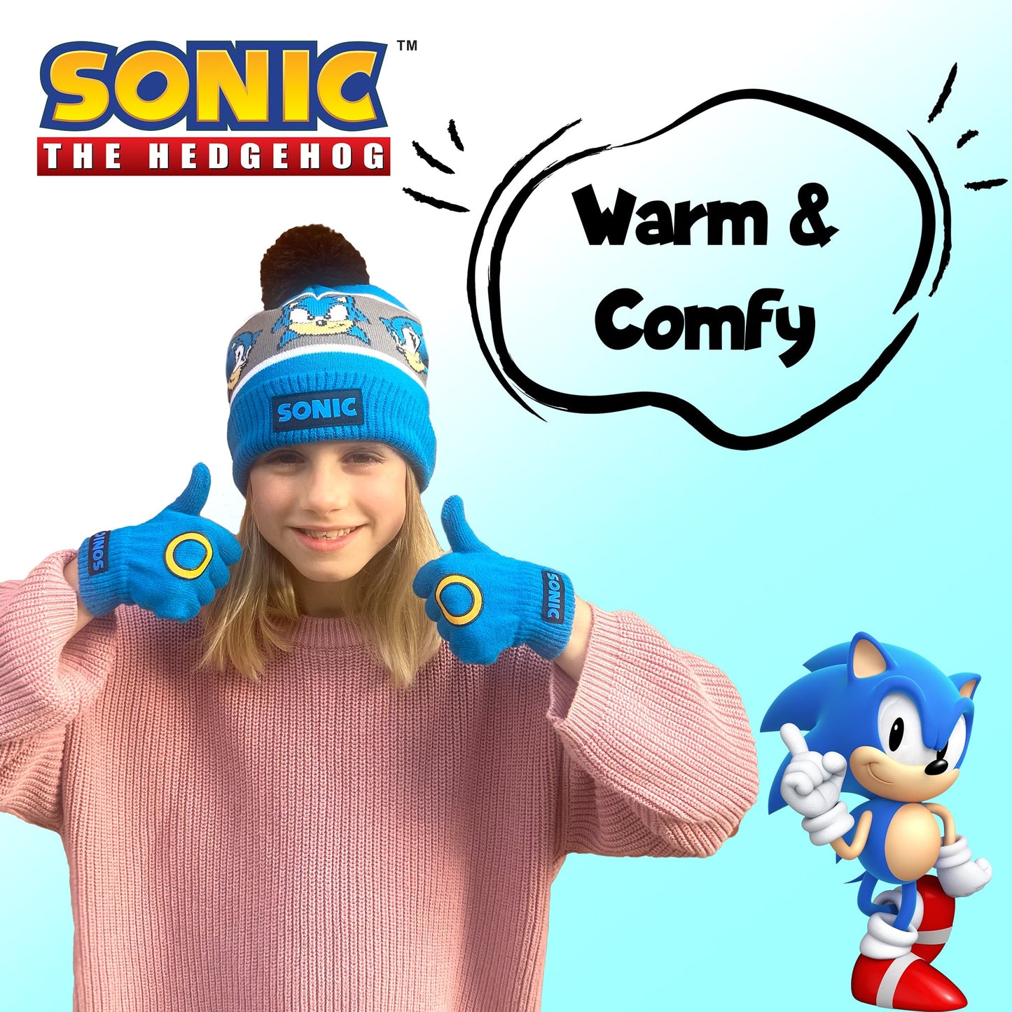 Sonic THE HEDGEHOG Winter Hat & Gloves Set garçon
