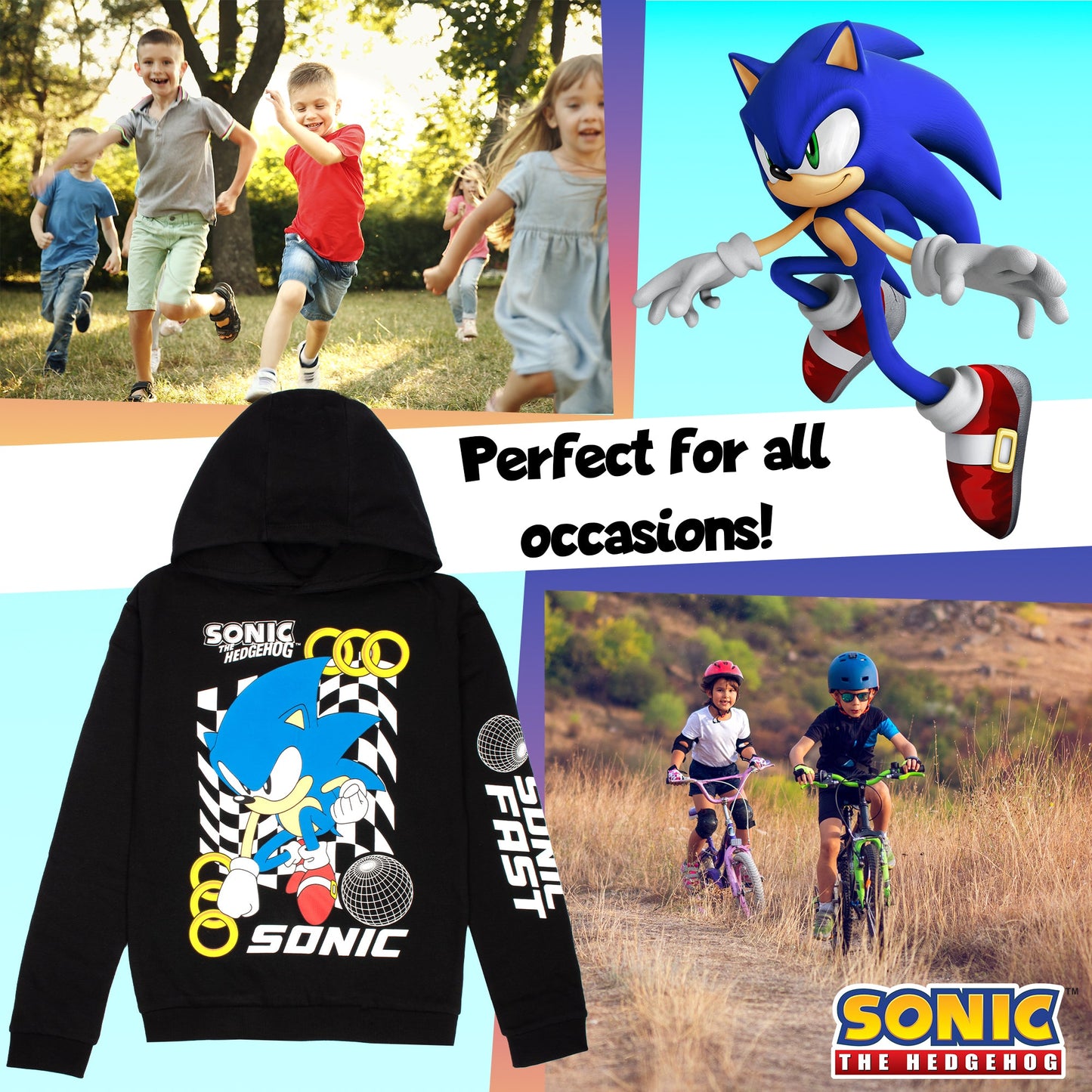 SONIC THE HEDGEHOG Boys' Hoodie - 100% Cotton Hooded Sweatshirt