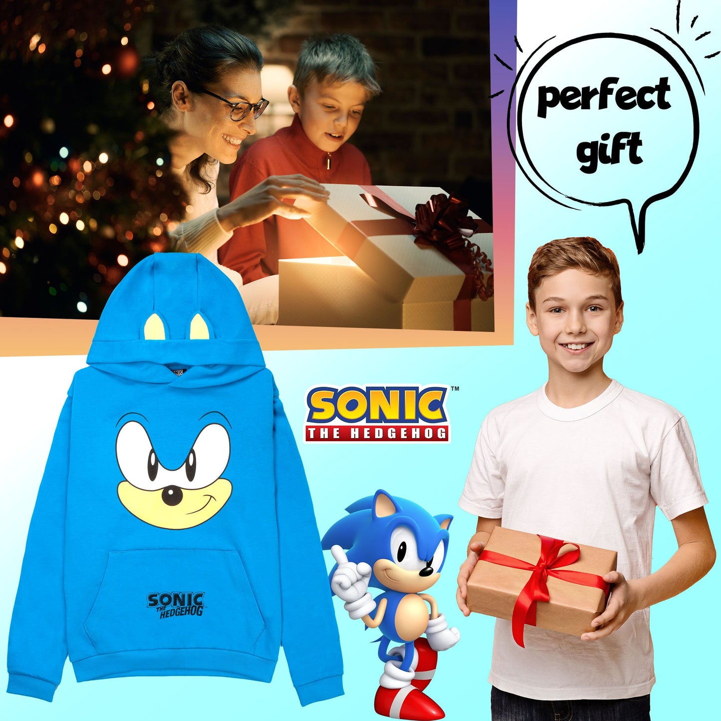 SONIC THE HEDGEHOG Boys' Hoodie - 100% Cotton Hooded Sweatshirt