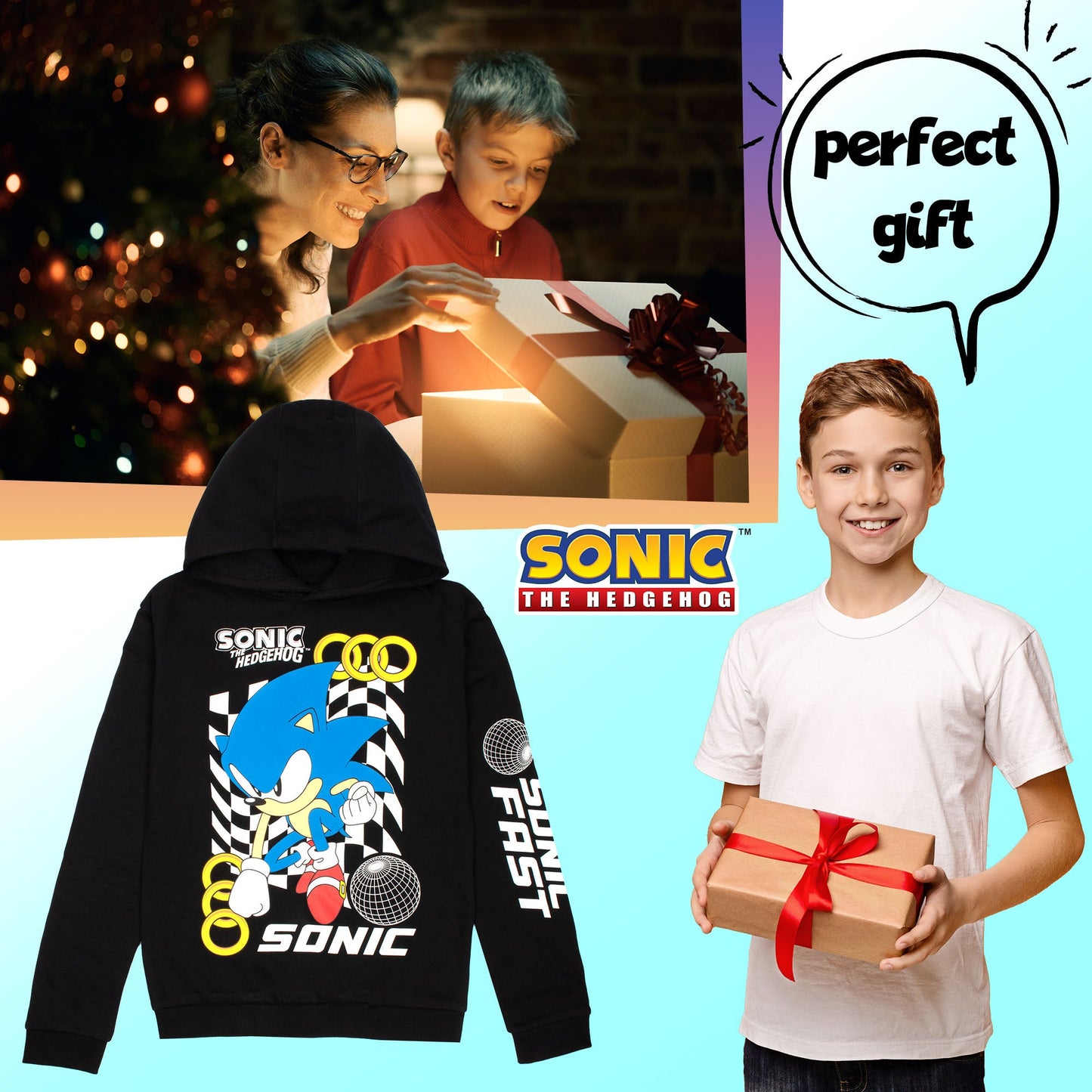 SONIC THE HEDGEHOG Boys' Hoodie - 100% Cotton Hooded Sweatshirt
