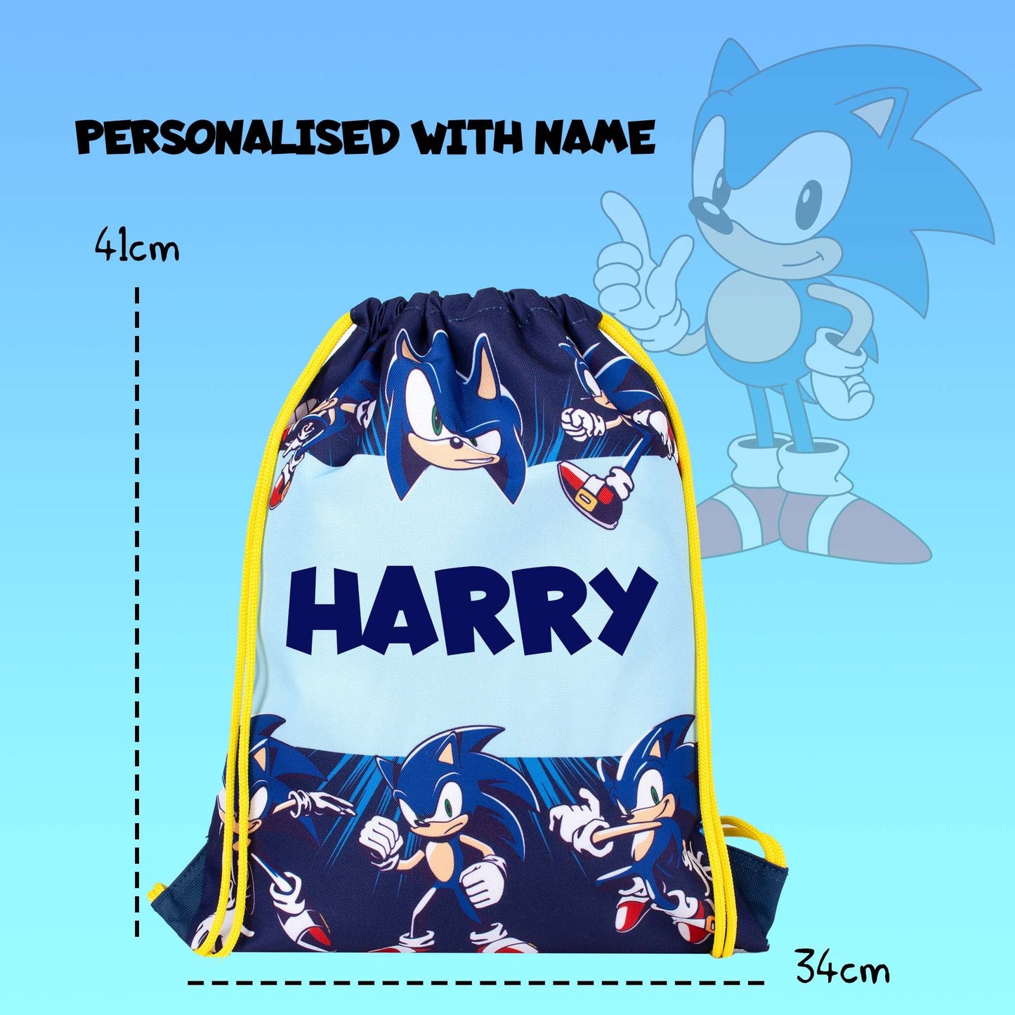 Official Sonic the Hedgehog PE Sac à cordon, with your child's full name.