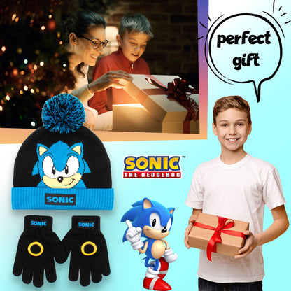Sonic THE HEDGEHOG Winter Hat & Gloves Set garçon-noir