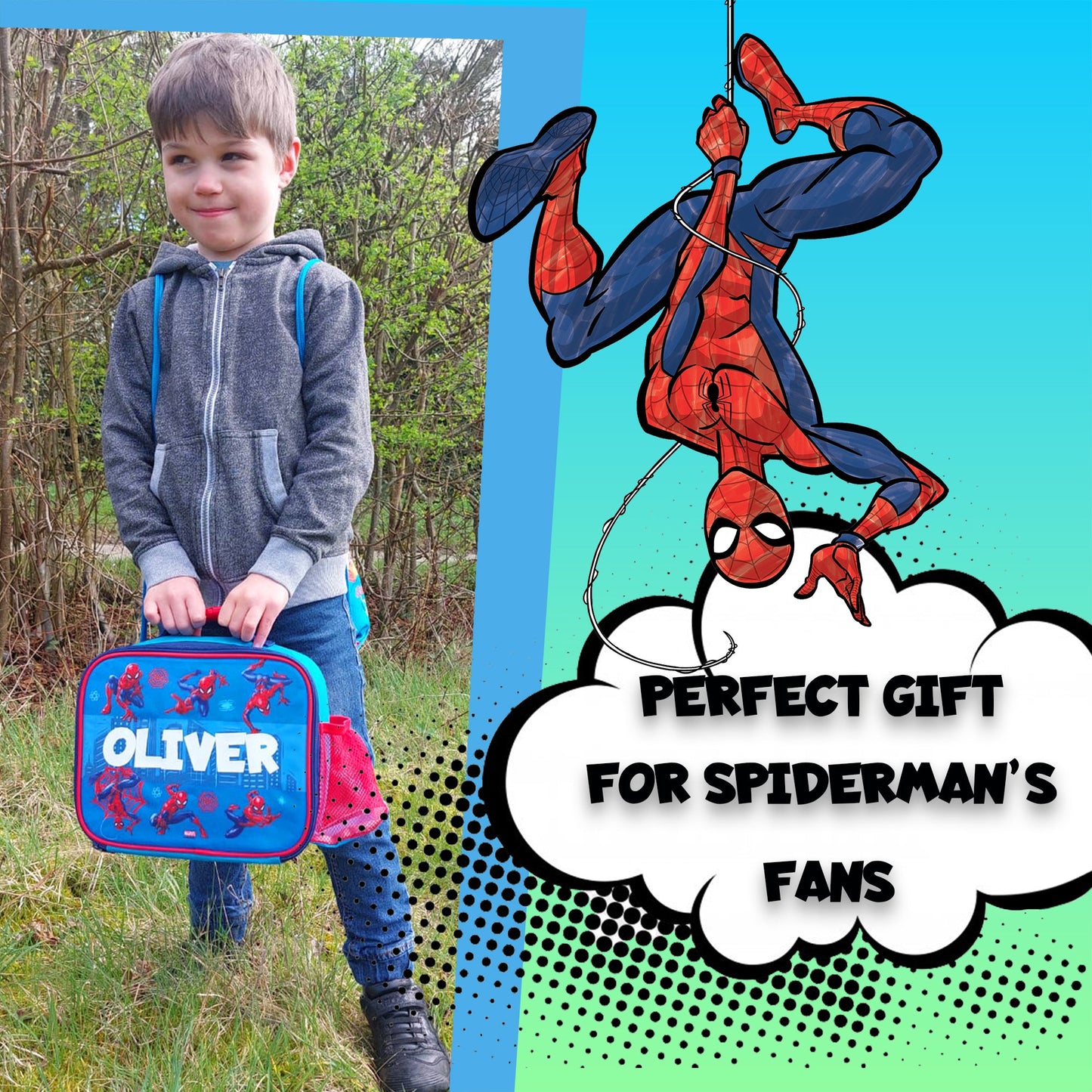 Personalized Lunch Bag - Spiderman Blue
