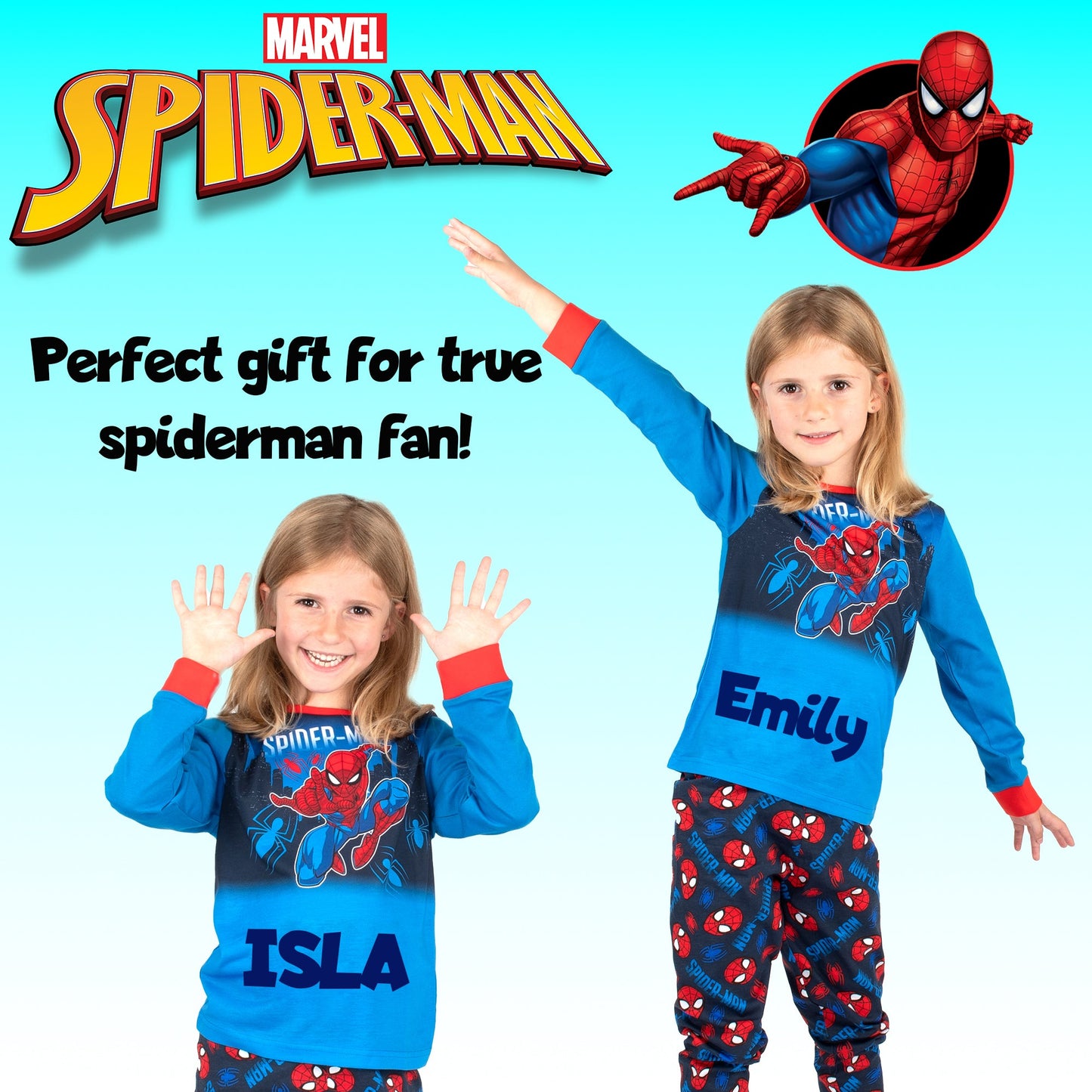 Marvel Spider-Man Christmas Personalised Pyjamas - Blue