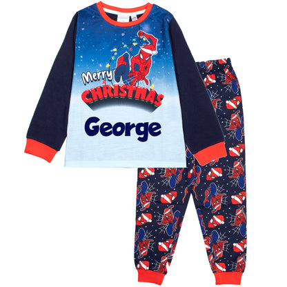 Marvel Spiderman Christmas Personalised Pyjamas - Dark Blue