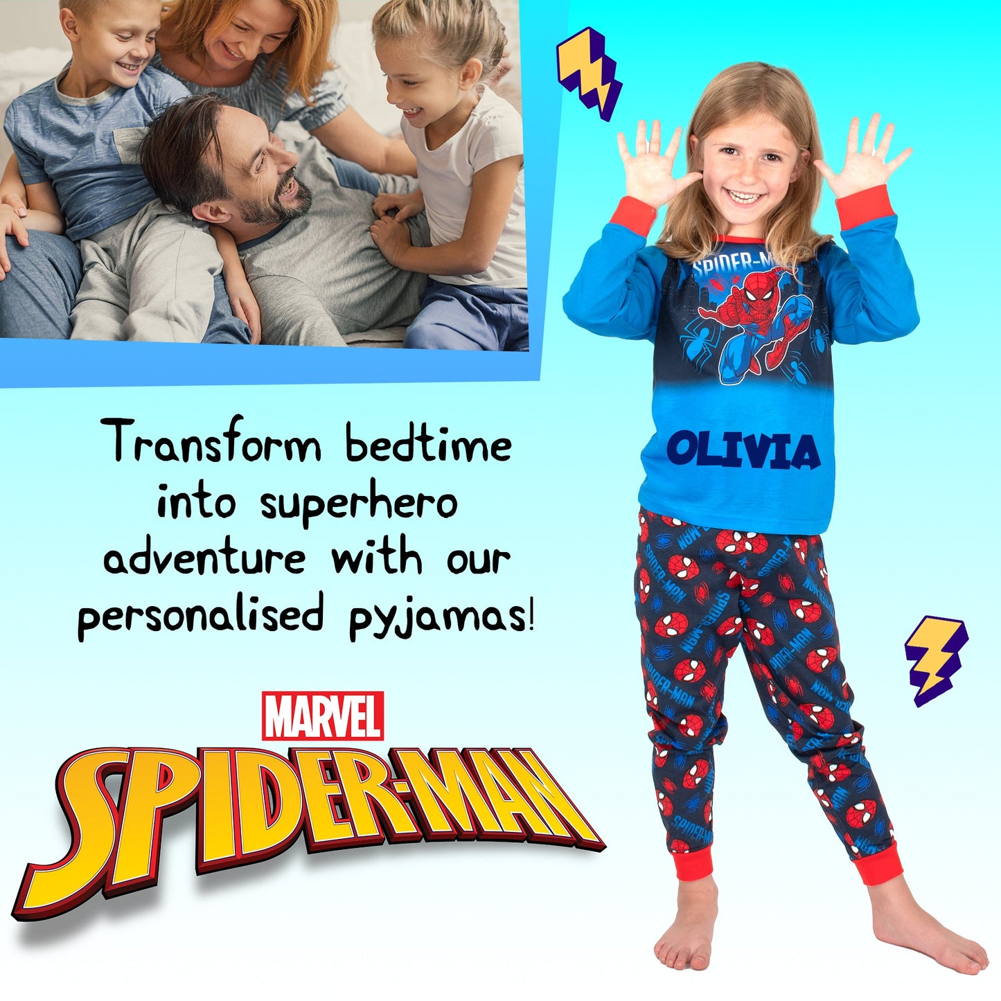 Marvel Spider-Man Christmas Personalised Pyjamas - Blue