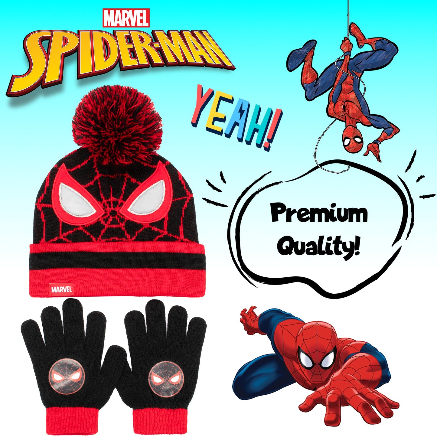 Marvel Spider-Man Winter Hat & Gloves Set for Boys