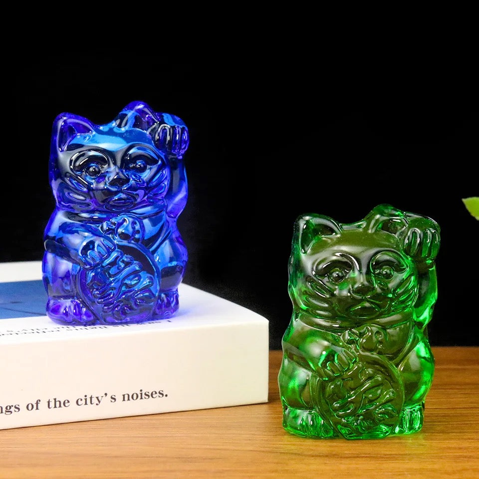 Statuette Chat Chanceux Vert