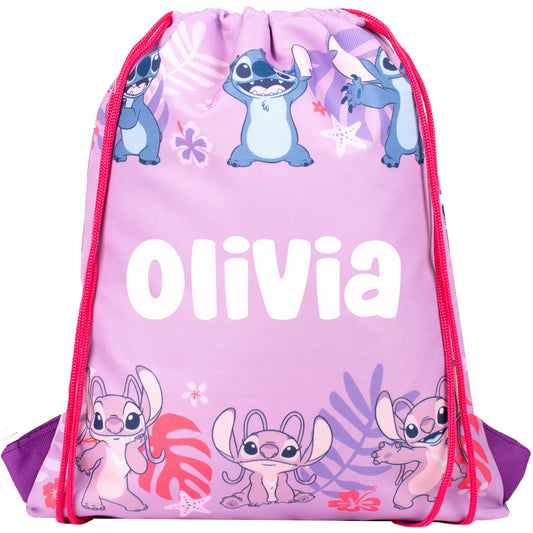 Official Disney Stitch & Angel Personalized Drawstring Bag | Kids PE Bag | Fringoo