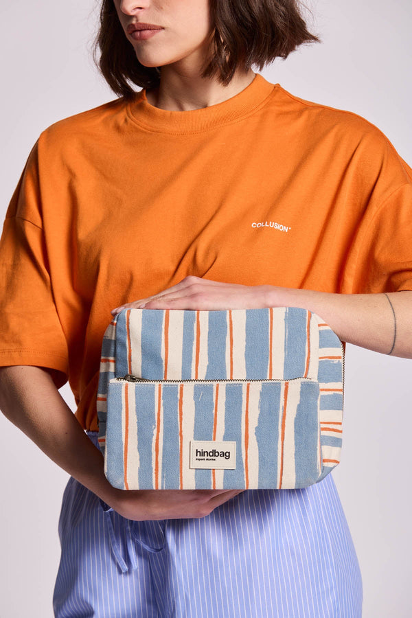 Trousse de toilette XL Alix Rayures Orange et Bleu