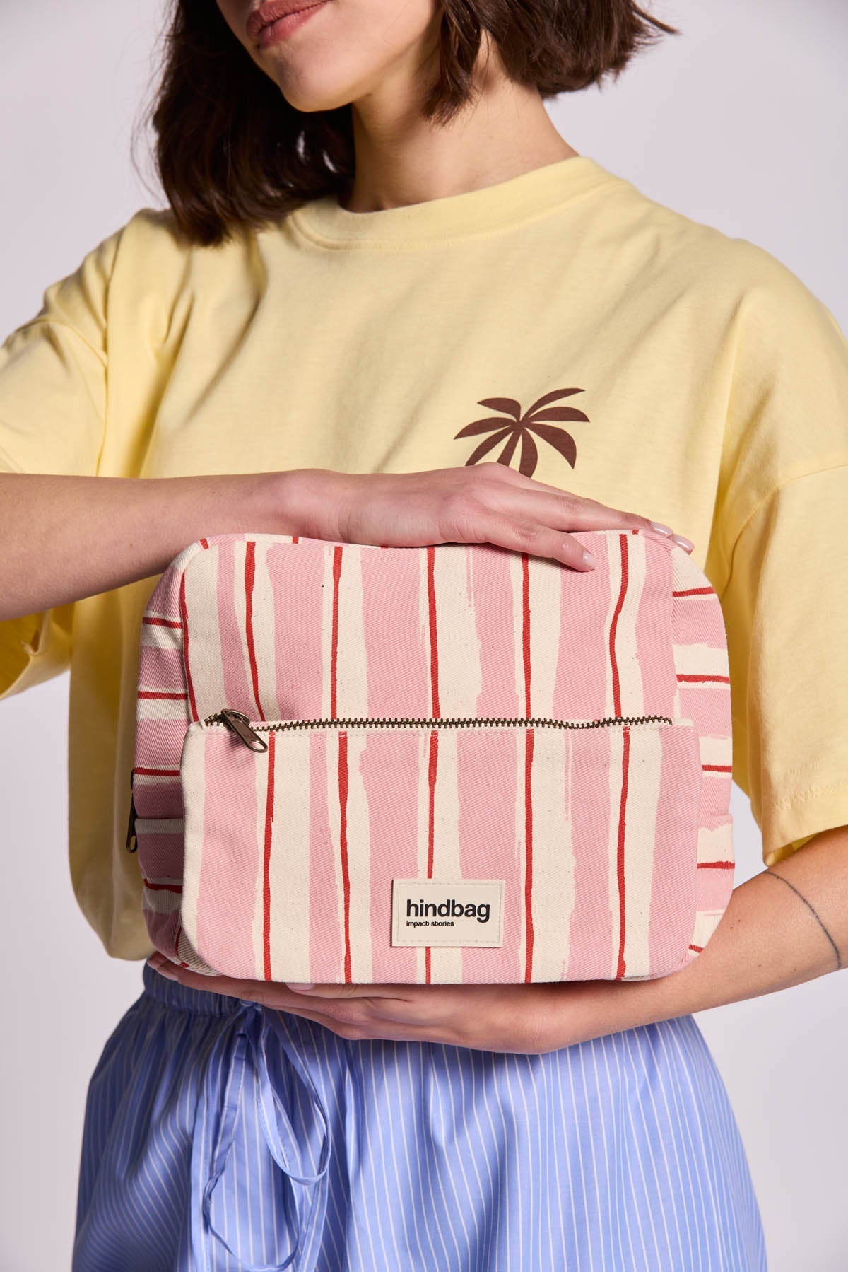 XL Alix Wash Bag Pink and Red Stripes