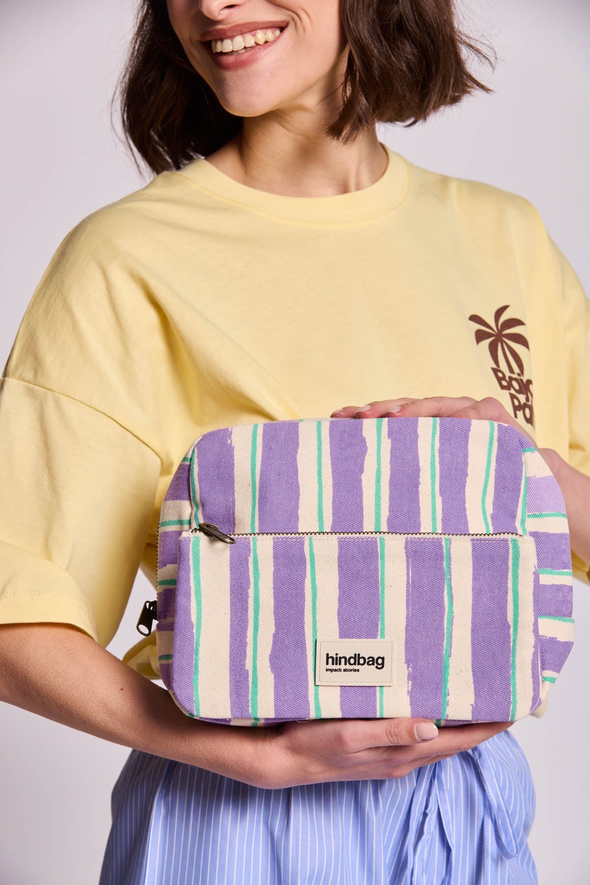 Alix XL Wash Bag Green and Mauve Stripes