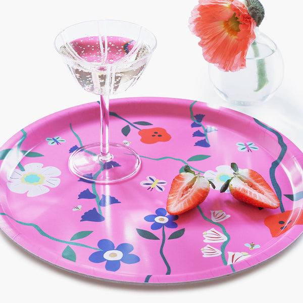'Wildflowers' Fuchsia Round Serving Tray - 31 cm