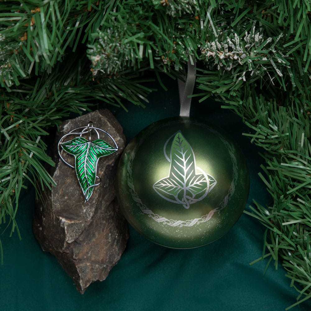 Pallina di Natale del Signore degli Anelli con spilla a forma di foglia di Lothlórien