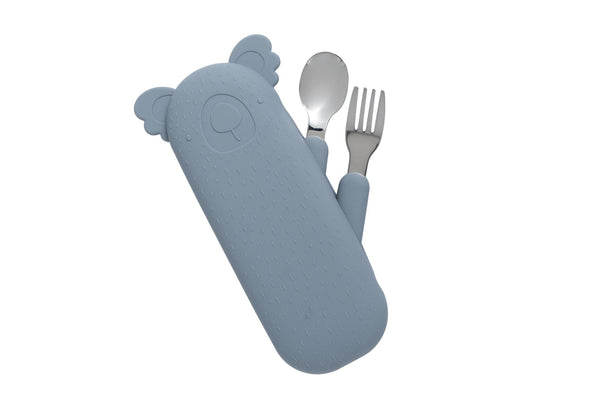 Zoe the Koala Cutlery with Silicone Case Storm Grey