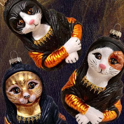 Mona Lisa Cat Tuxedo Christmas Bauble