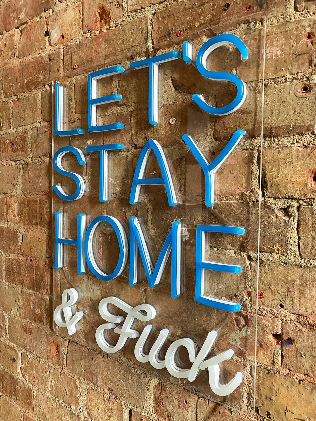 Néon Mural Let's Stay Home and F*ck - Bleu